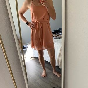 Peach colored, Size SM, chiffon dress with tie